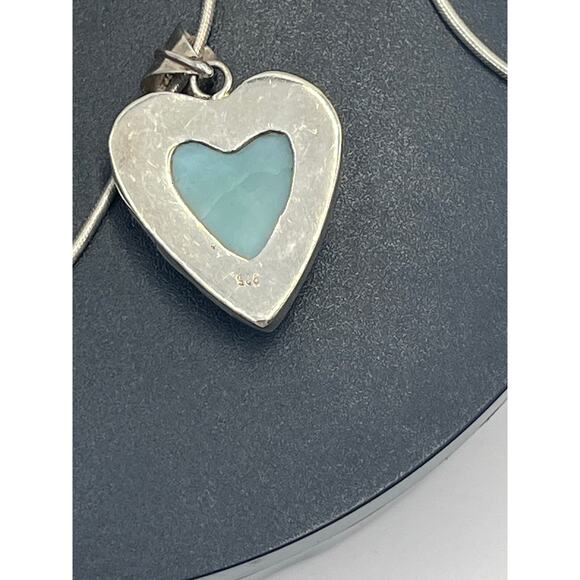 Sterling Silver 925 Caribbean Blue Heart Larimar Pendant and snake chain 15" - Picture 8 of 9